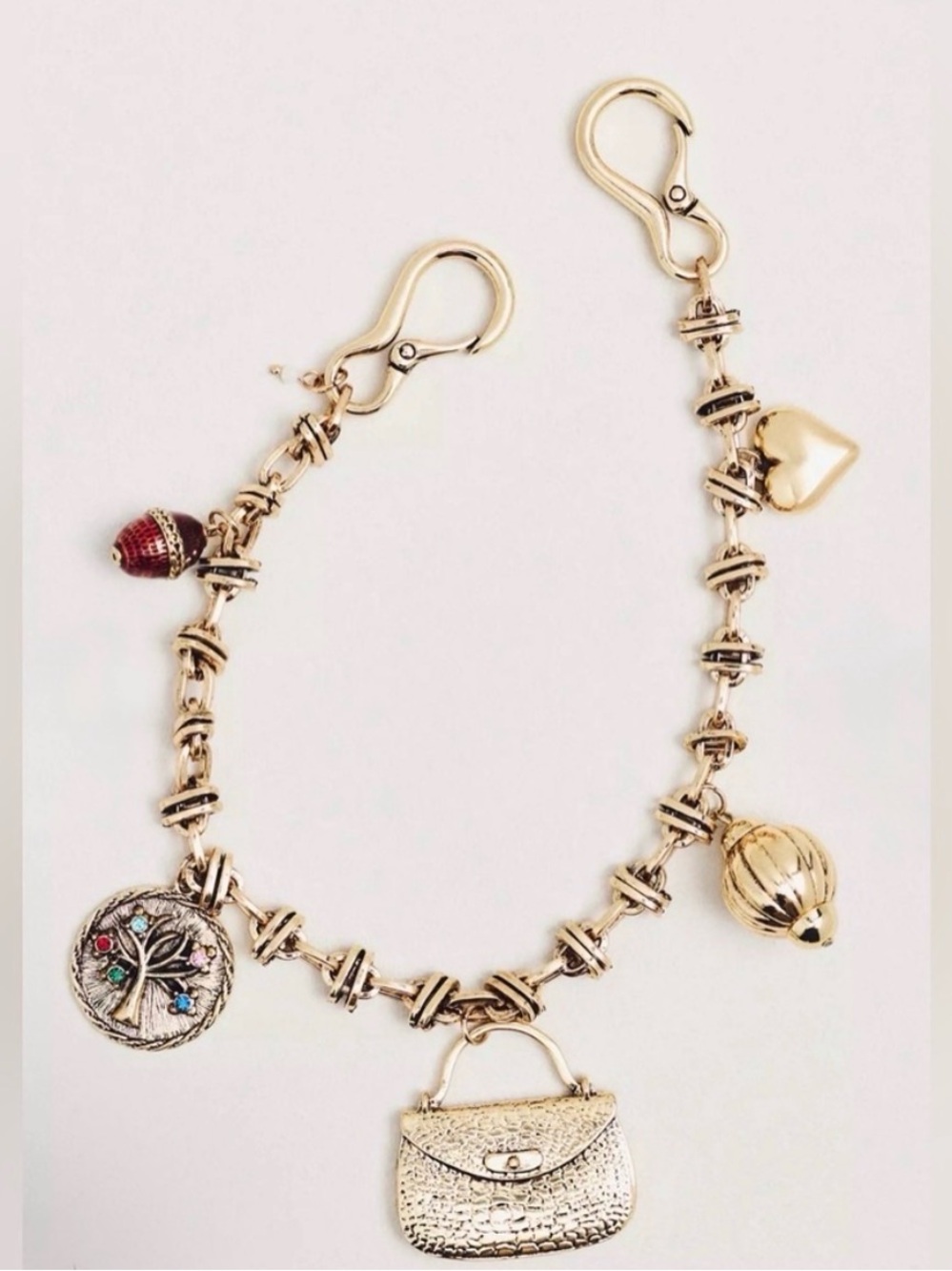 Anthropologie Gold Tone Metal Gem Bag Charm NWT